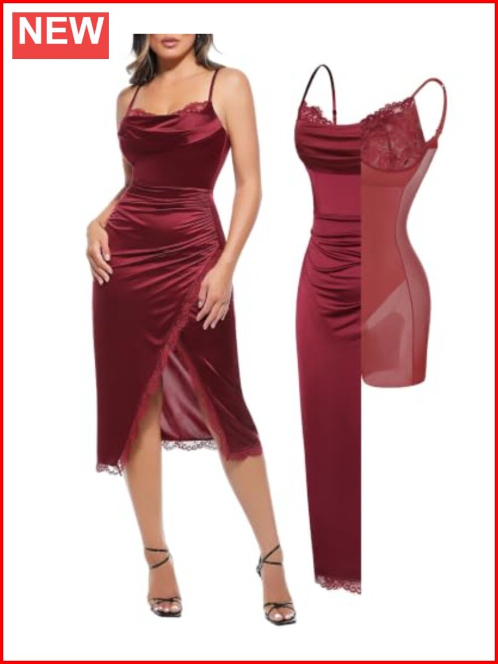 Satin Corset Dress with Built-in Shapewear & Lace Trim, Sexy Bodycon, Cocktail
